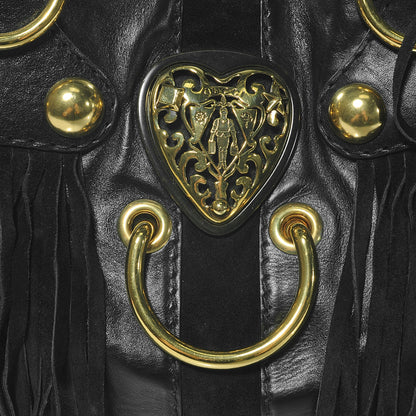 Gucci Leather Suede Fringe Large Babouska Tote Black 7 of 9