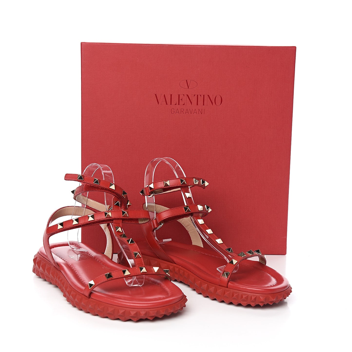 Calfskin Rockstud Gladiator Sandals 38 Red