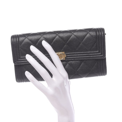 Chanel Caviar Quilted Large Boy Gusset Flap Wallet Black 2 of 12