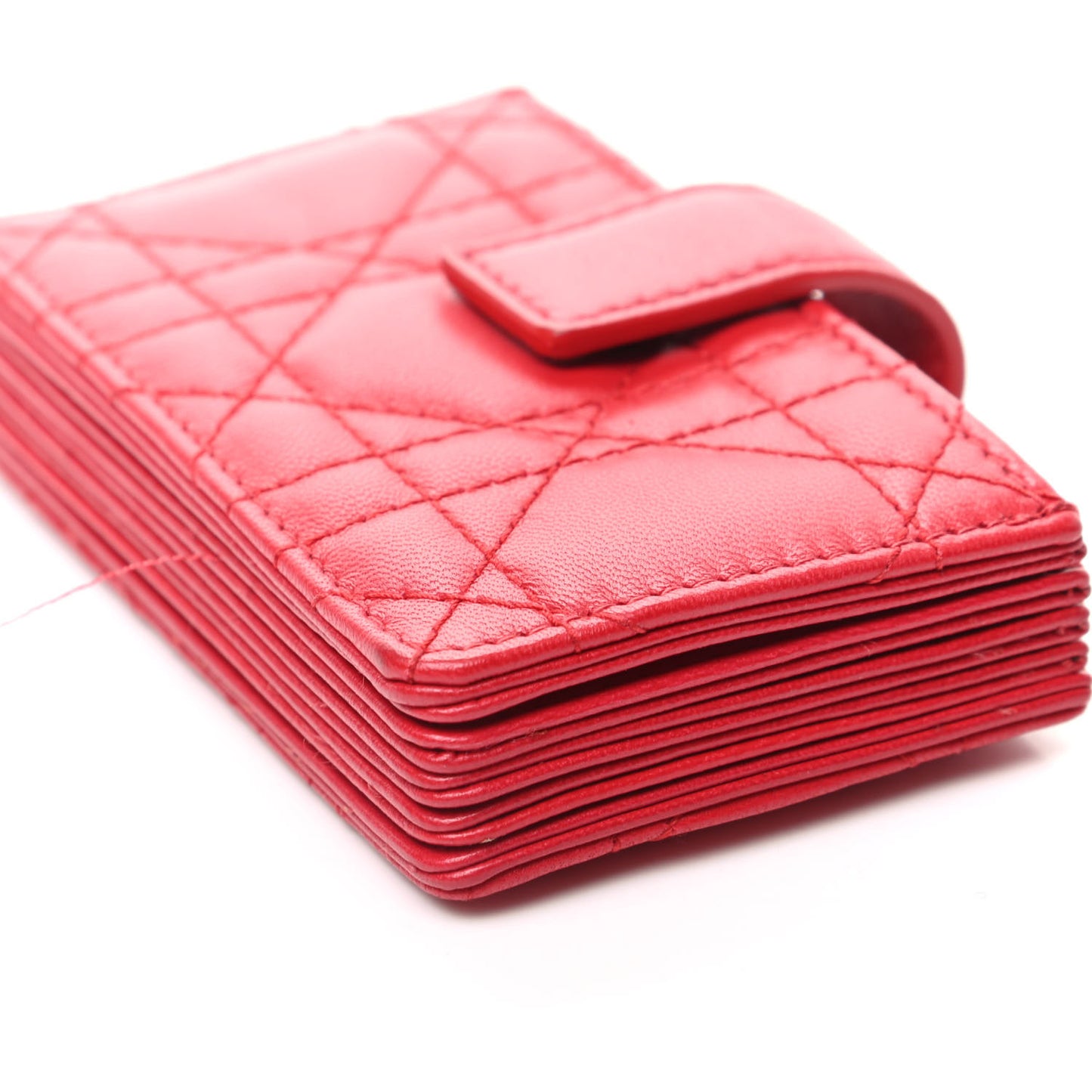 Lambskin Cannage Lady Dior 5-Gusset Card Holder Red