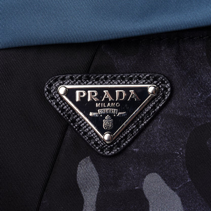 Prada Tessuto Nylon Saffiano Patch Camouflage Pouch Blue Grey Black 8 of 11