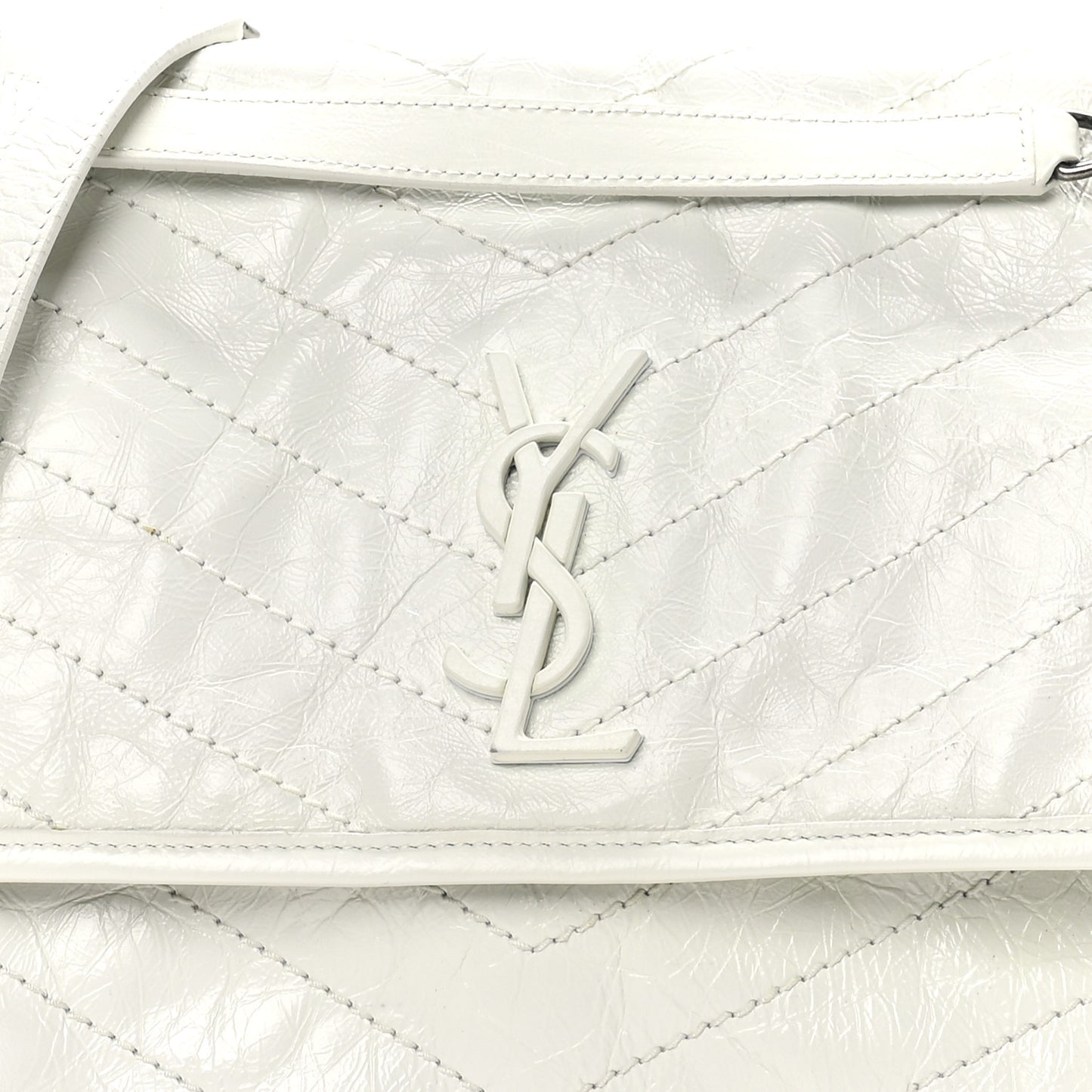 Crinkled Calfskin Matelasse Monogram Medium Niki Chain Satchel Ivory