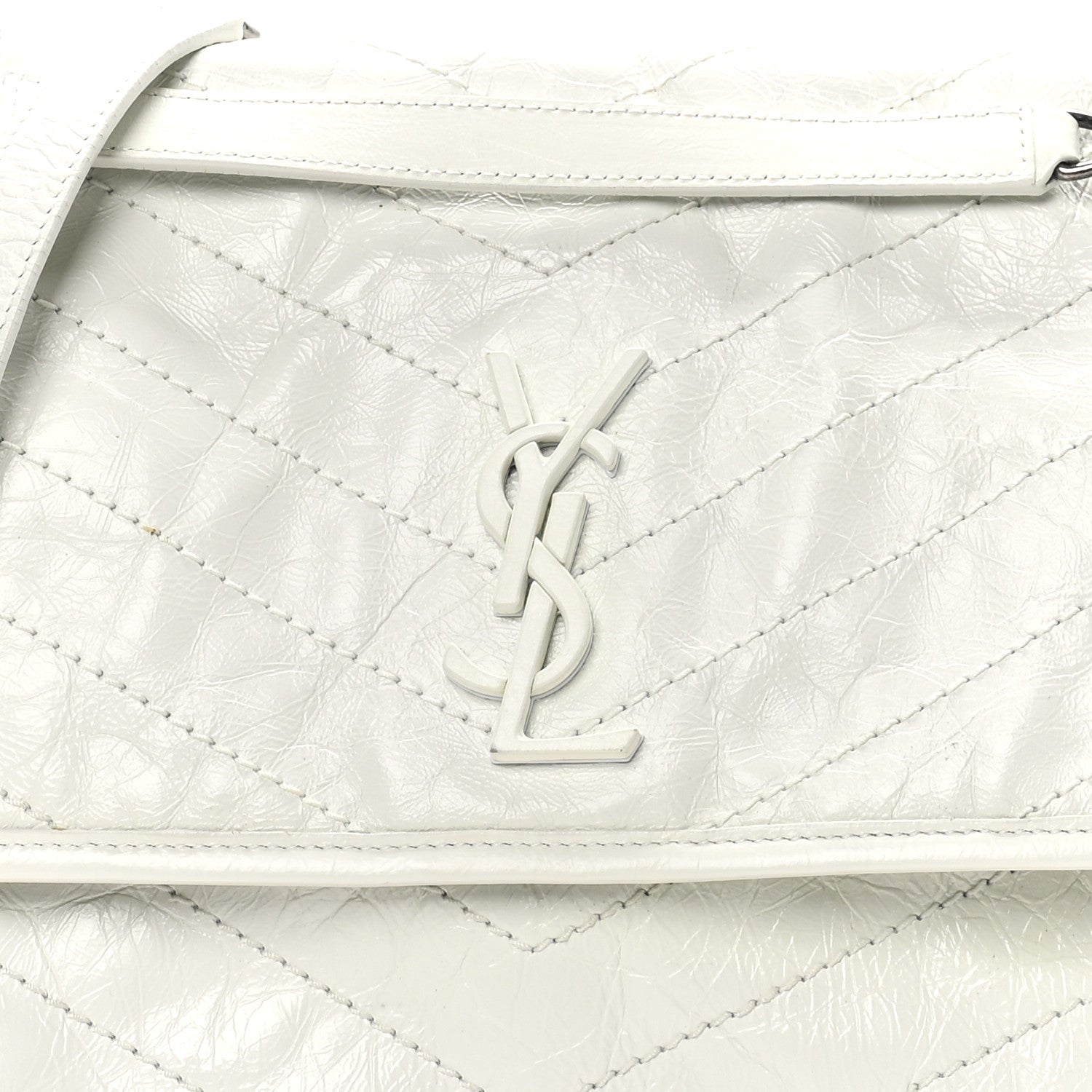 Saint Laurent Crinkled Calfskin Matelasse Monogram Medium Niki Chain Satchel Ivory 8 of 10