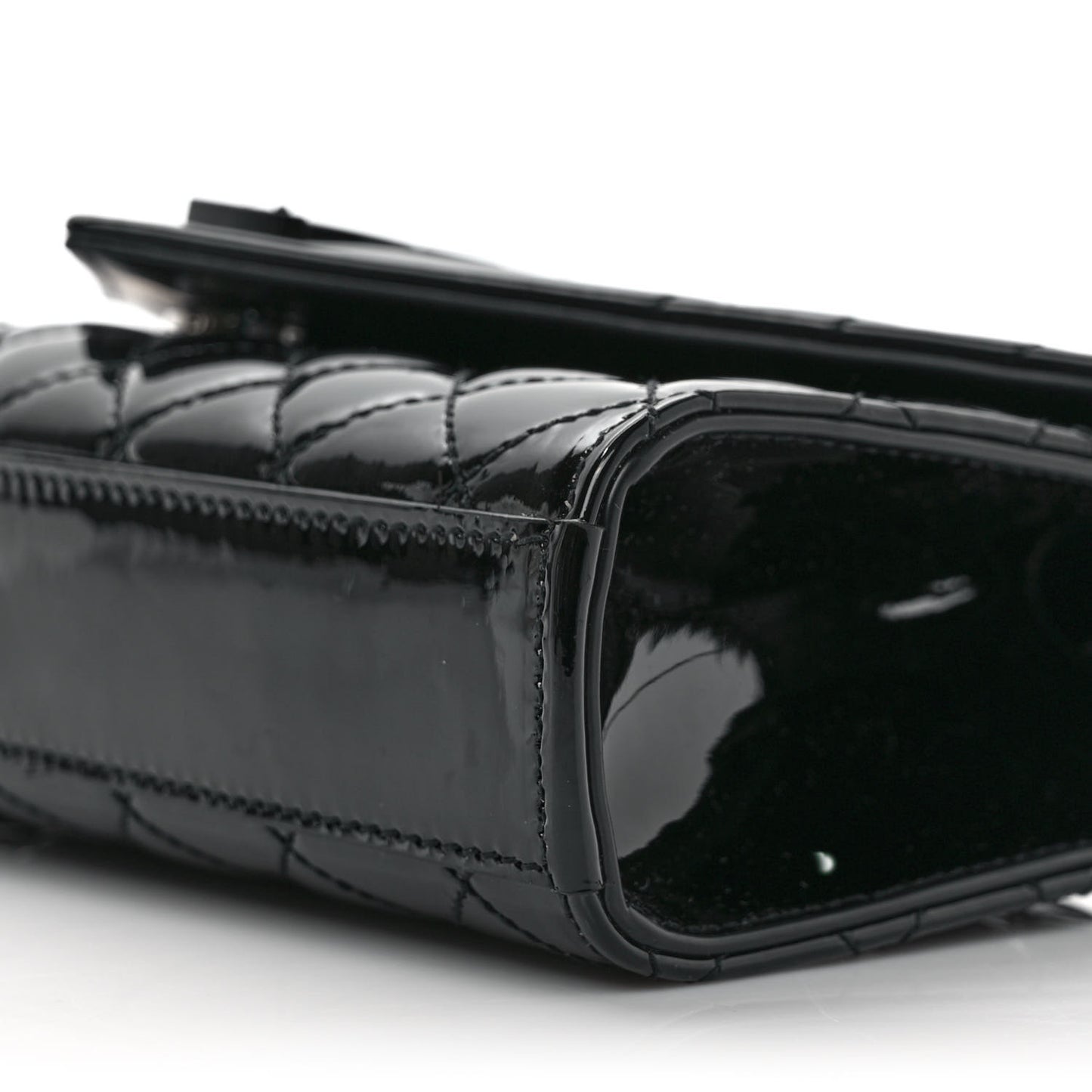 Patent Mixed Matelasse Triquilt Small Monogram Satchel Black