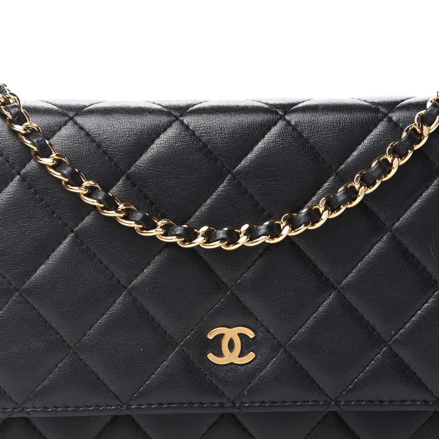Lambskin Quilted Wallet On Chain WOC Black