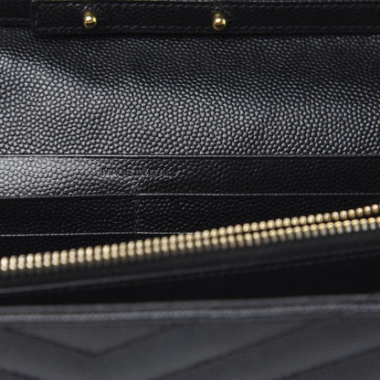 Saint Laurent Grain De Poudre Matelasse Chevron Monogram Chain Wallet Black 6 of 9