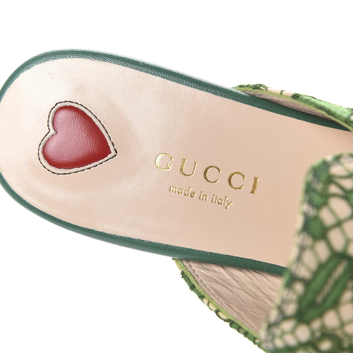 Gucci Lace Malaga Kid Womens Princetown Slippers 36 Green Grass Skin Rose 7 of 9