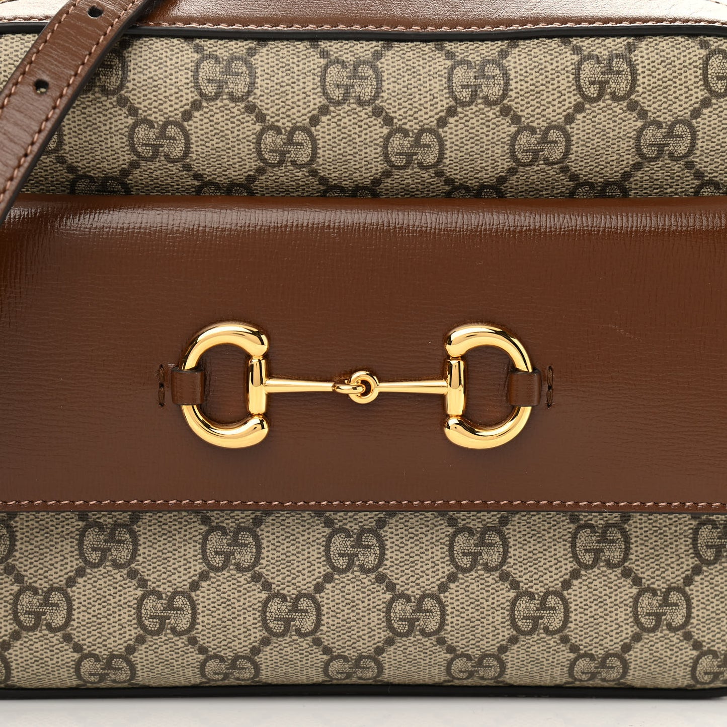 GG Supreme Monogram Small Horsebit 1955 Shoulder Bag Beige Brown Sugar