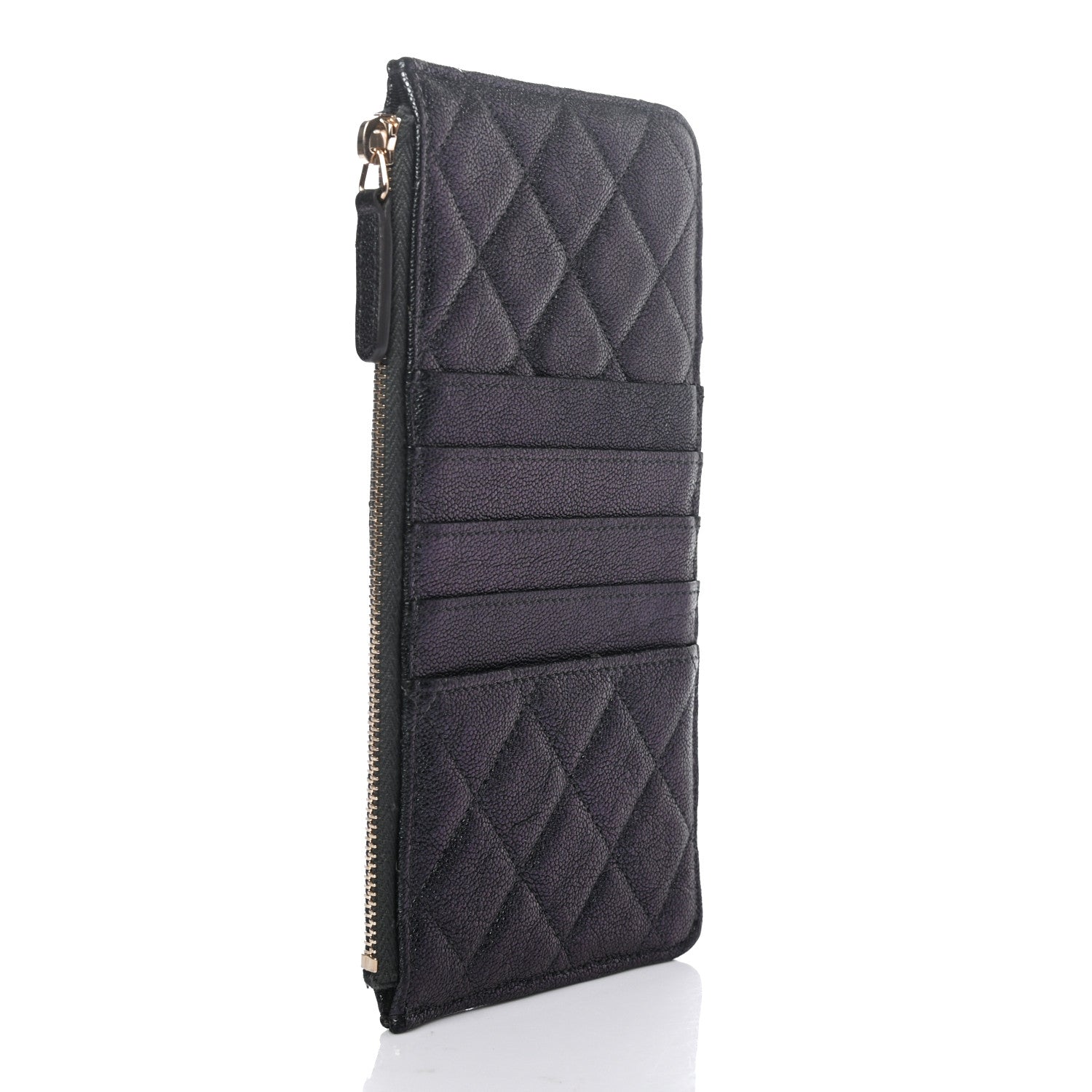 Chanel Iridescent Caviar Quilted Classic Flat Wallet Pouch Black 2 of 7