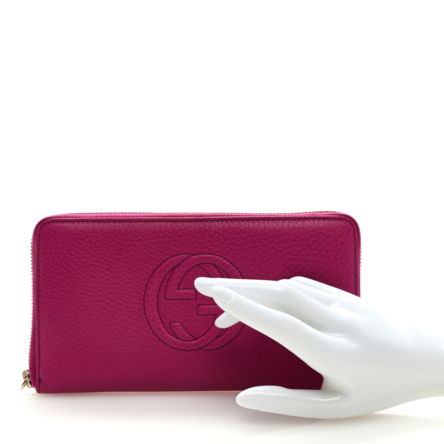 Pebbled Calfskin Soho Zip Around Wallet Bright Bougainvillea