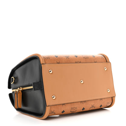 MCM Visetos Calfskin Boston Bag Cognac Black 4 of 13