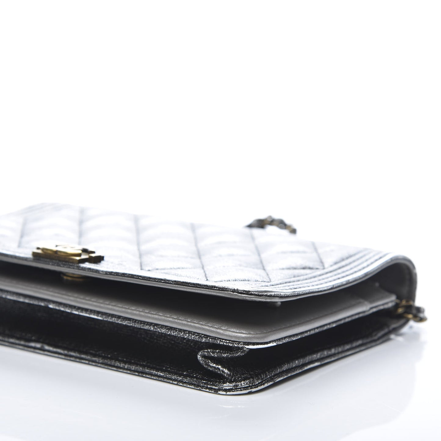 Metallic Calfskin Quilted Boy Wallet On Chain WOC Charcoal