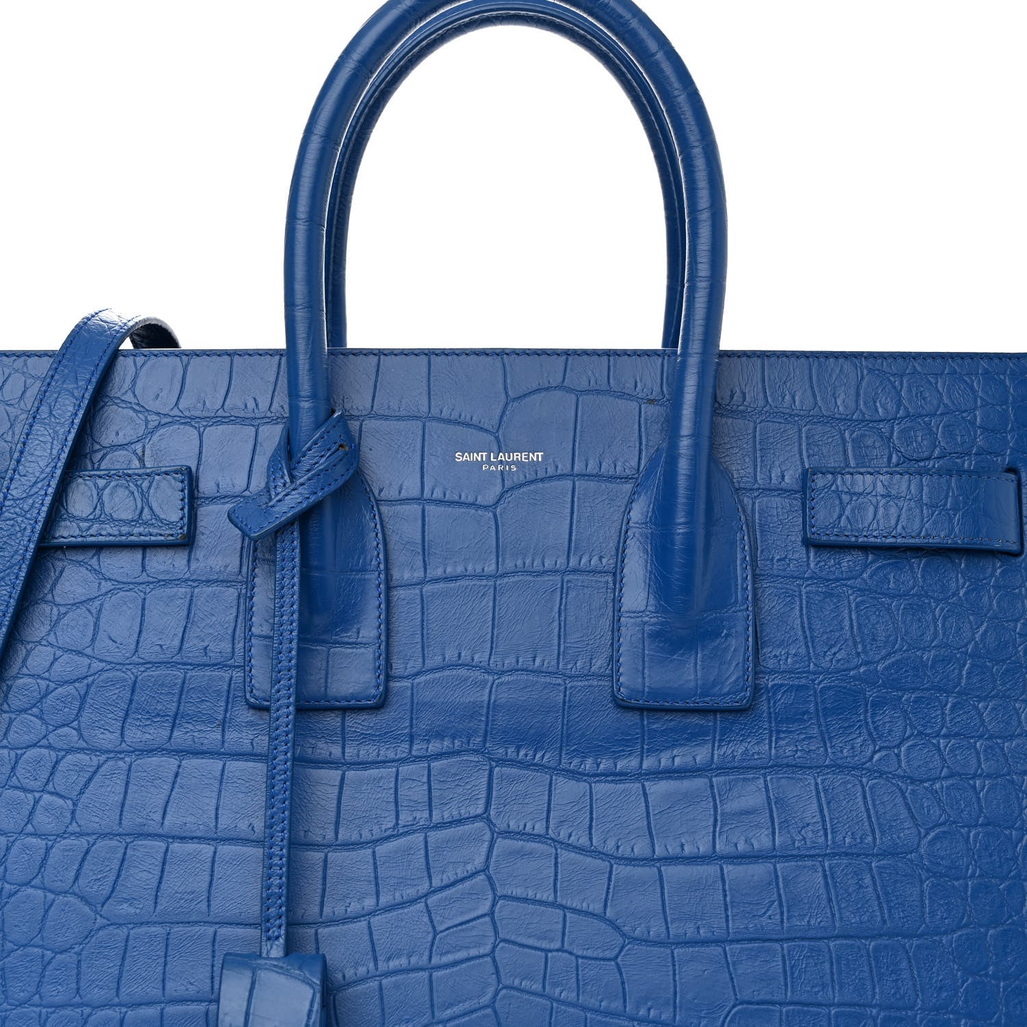 Saint Laurent Calfskin Crocodile Embossed Small Sac de Jour Royal Blue 9 of 17