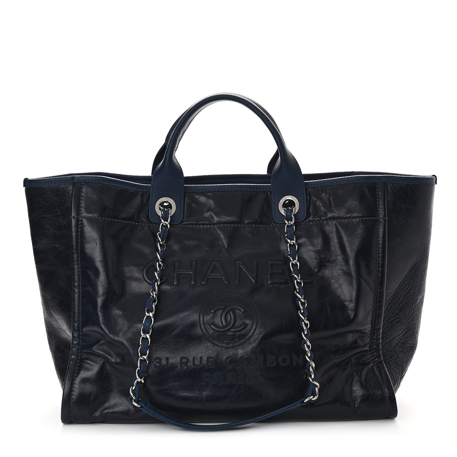 Chanel Glazed Calfskin Medium Deauville Tote Blue 1 of 10