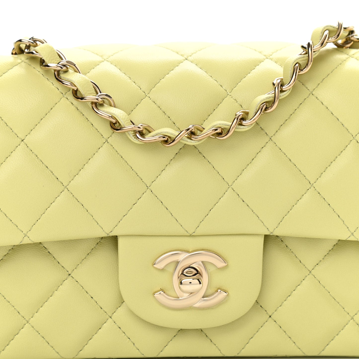 Lambskin Quilted Mini Rectangular Flap Light Green