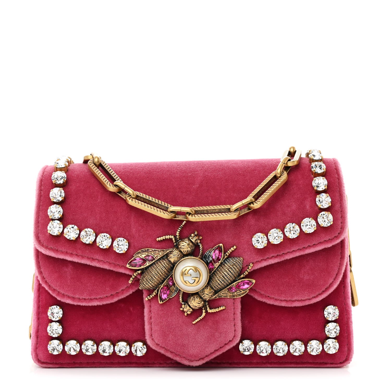 Gucci Velvet Crystal Mini Bee Broadway Shoulder Bag Light Raspberry Rose 1 of 13