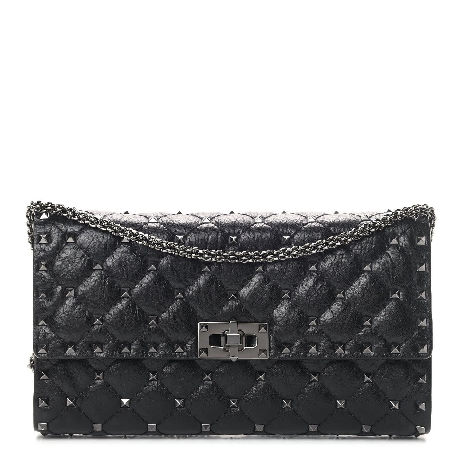 Valentino Garavani Craquele Nappa Rockstud Spike Wallet on Chain Black 1 of 9