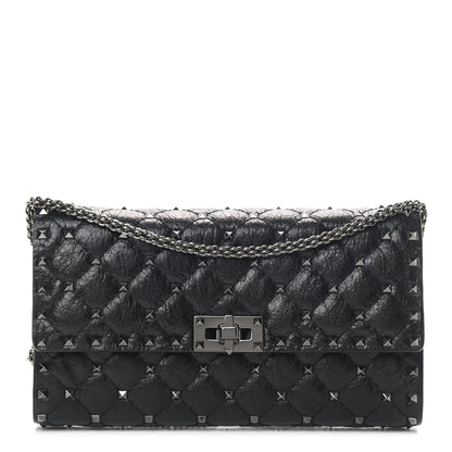 Valentino Garavani Craquele Nappa Rockstud Spike Wallet on Chain Black 1 of 9