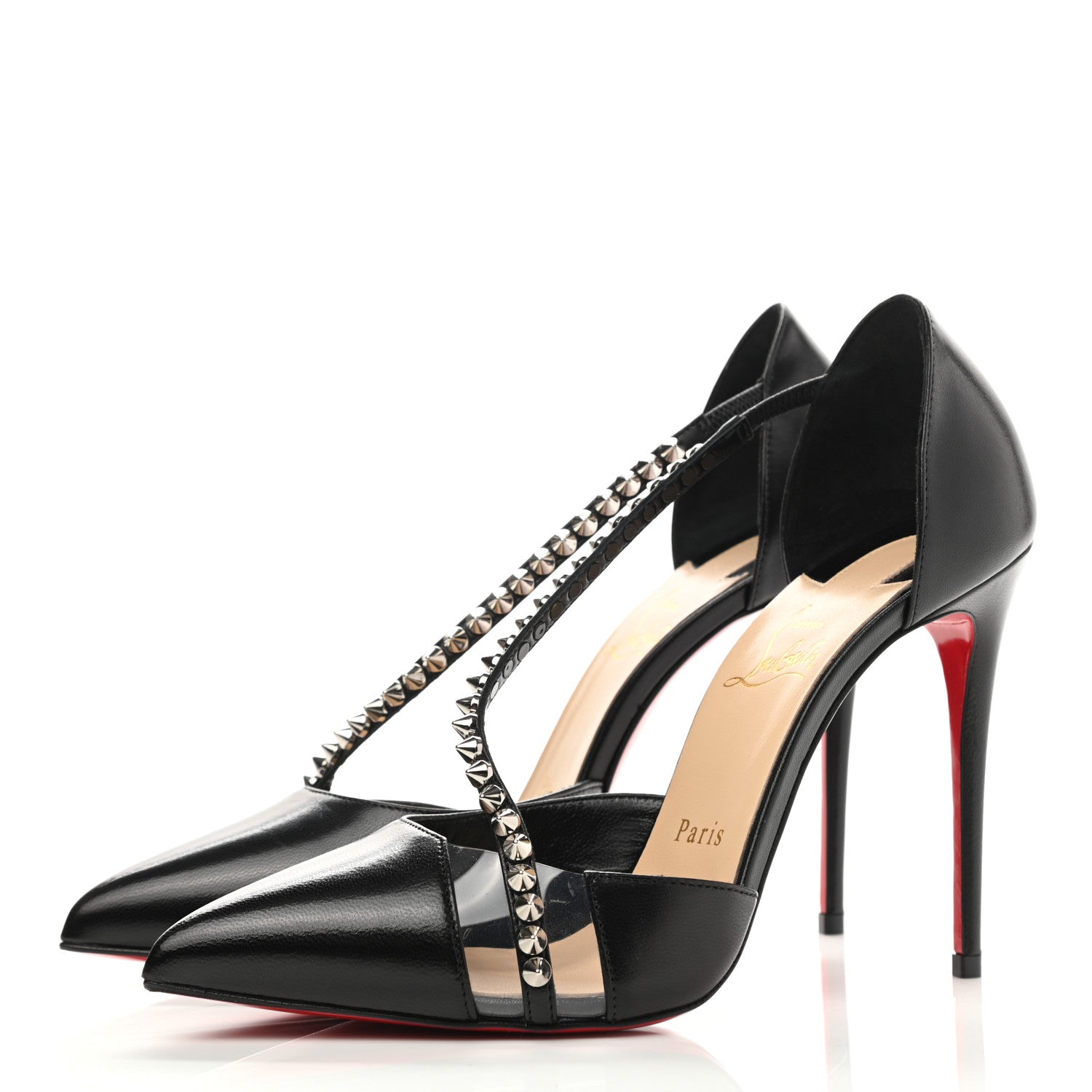 Christian Louboutin Kid PVC Spike Cross 100 Pumps 37.5 Black Silver 3 of 8