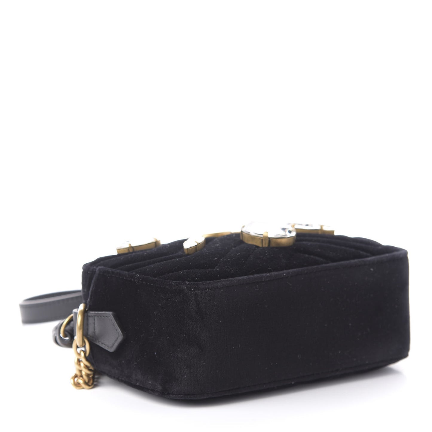 Velvet Matelasse Marquise Crystals Mini GG Marmont Chain Shoulder Bag Black