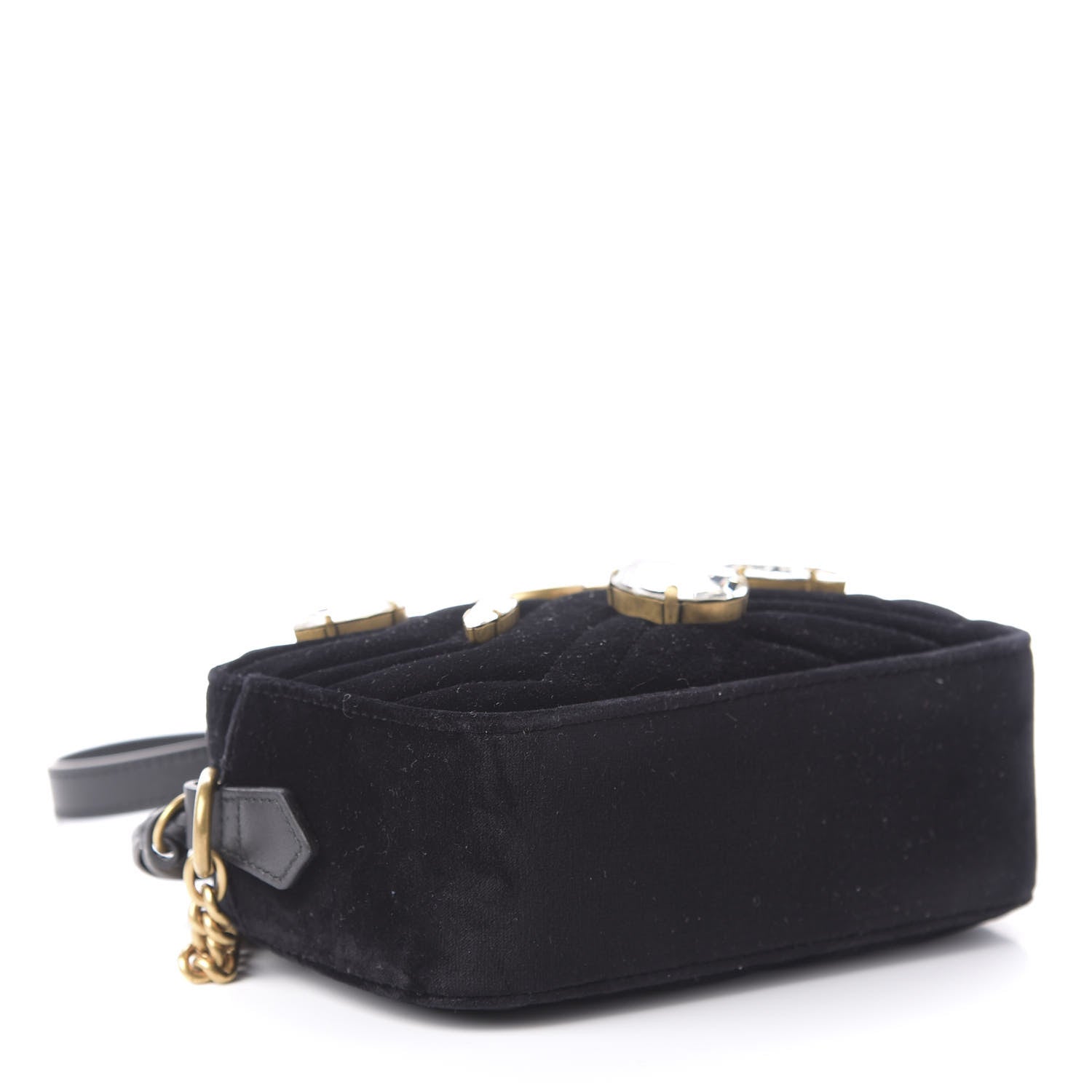 Gucci Velvet Matelasse Marquise Crystals Mini GG Marmont Chain Shoulder Bag Black 4 of 10