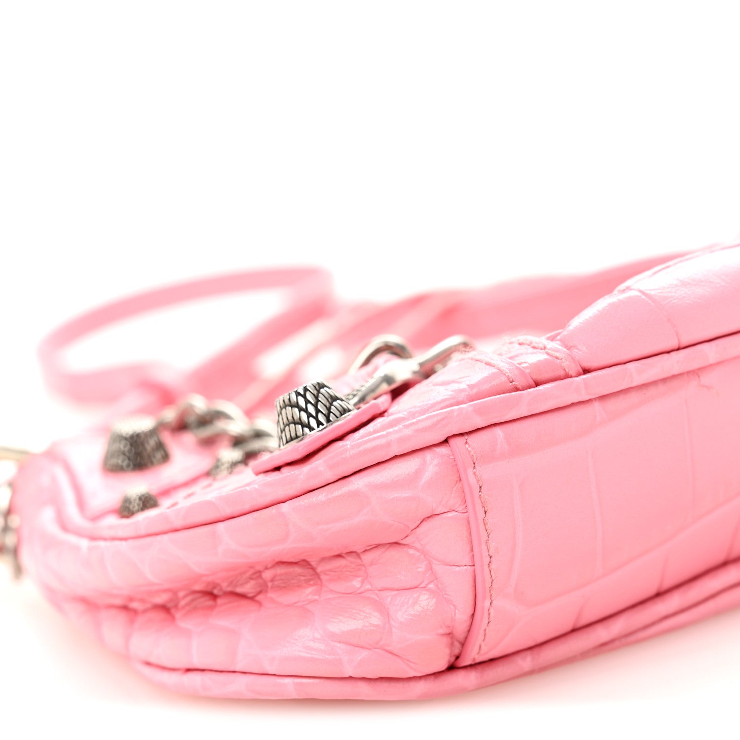 Balenciaga Extra Supple Calfskin Crocodile Embossed Le Cagole Mini Purse With Chain Sweet Pink 8 of 9