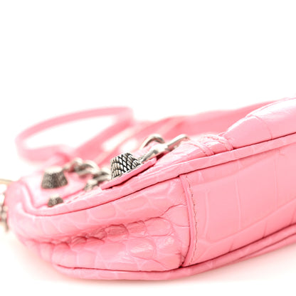 Balenciaga Extra Supple Calfskin Crocodile Embossed Le Cagole Mini Purse With Chain Sweet Pink 8 of 9