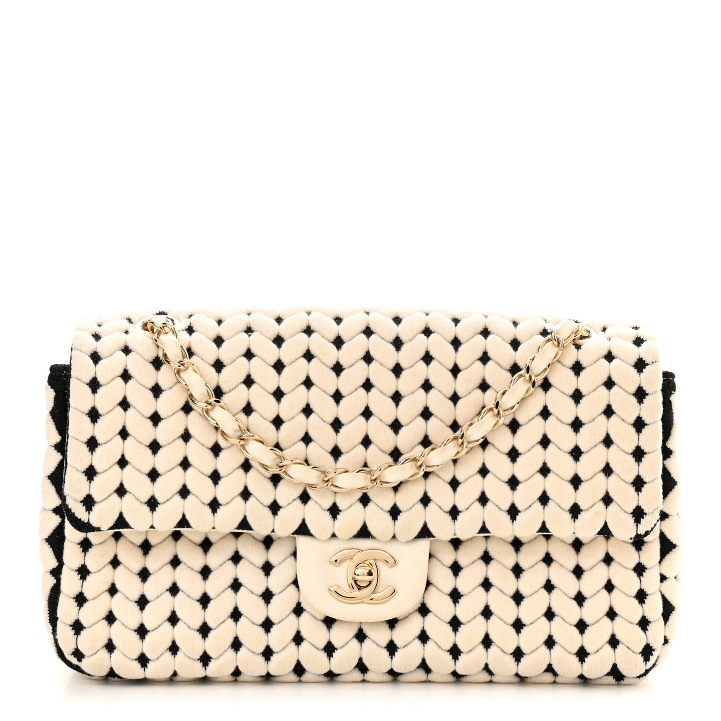 Calfskin Wool Woven Flap White Black