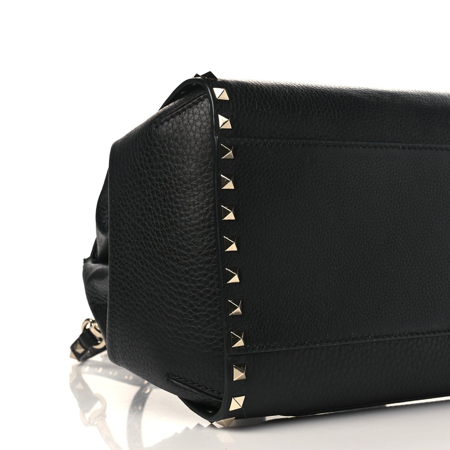 Grainy Calfskin Rockstud Single Handle Flap Bag Black