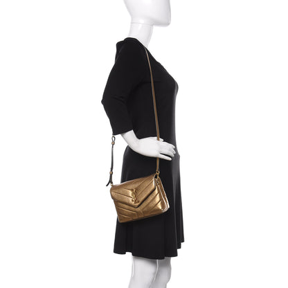 Saint Laurent Metallic Calfskin Y Quilted Monogram Toy Loulou Crossbody Bag Gold 2 of 13