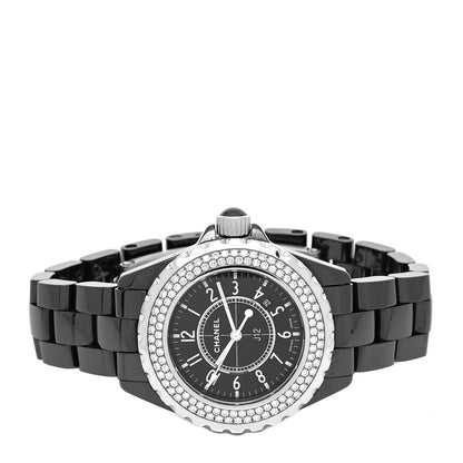 Chanel Stainless Steel Ceramic Diamond Pave Bezel 33mm J12 Quartz Watch Black 2 of 4