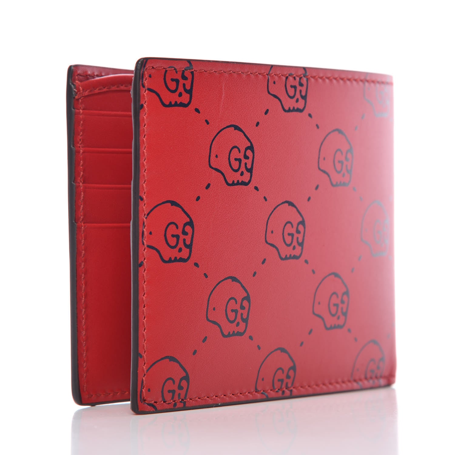 Gucci Calfskin GucciGhost Hamlet Skull Wallet Hibiscus Red 356101