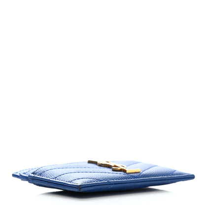 Saint Laurent Grain De Poudre Matelasse Monogram Credit Card Case Blue Majorelle 4 of 9
