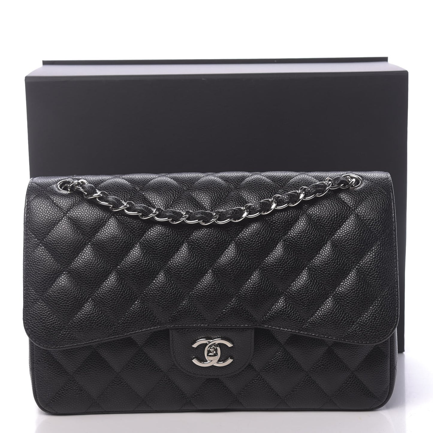 Caviar Quilted Jumbo Double Flap Black