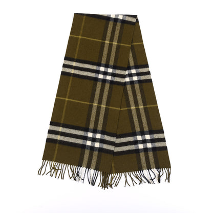 Burberry Cashmere Giant Check Fringe Scarf Olive Green 2 of 3