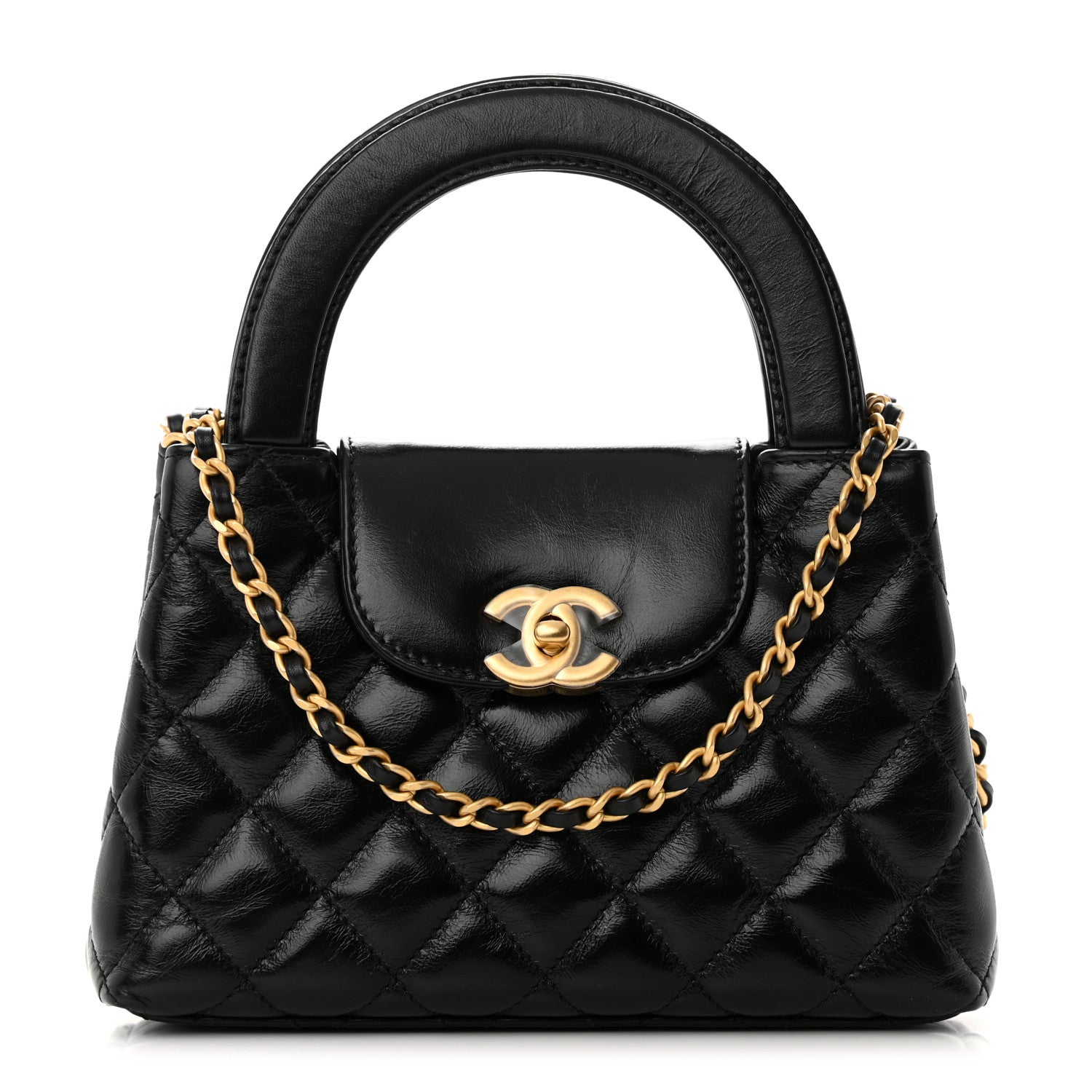 Chanel Shiny Aged Calfskin Quilted Nano Kelly Shopper Black 1 of 12
