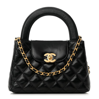 Chanel Shiny Aged Calfskin Quilted Nano Kelly Shopper Black 1 of 12