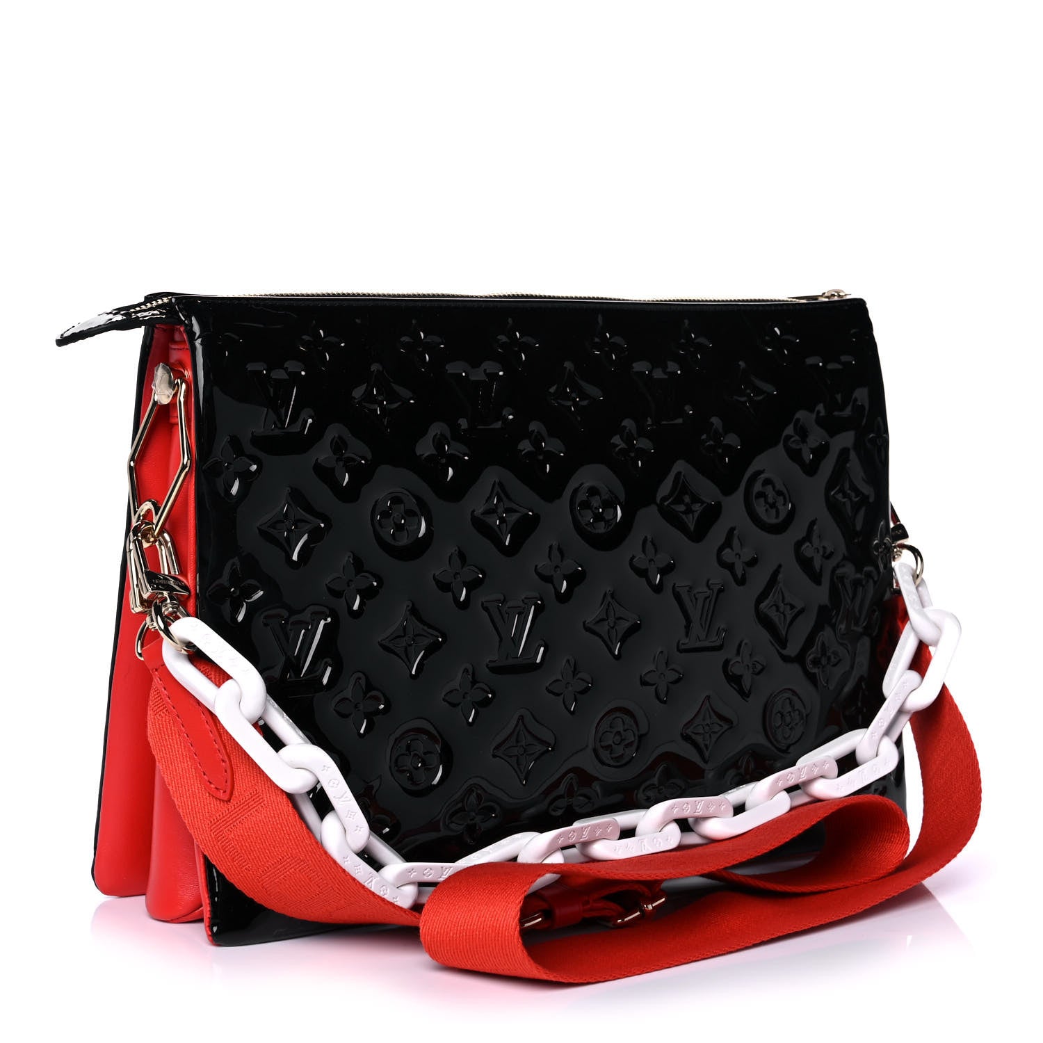 Louis Vuitton Patent Embossed Monogram Lambskin Coussin MM Black Red 3 of 9