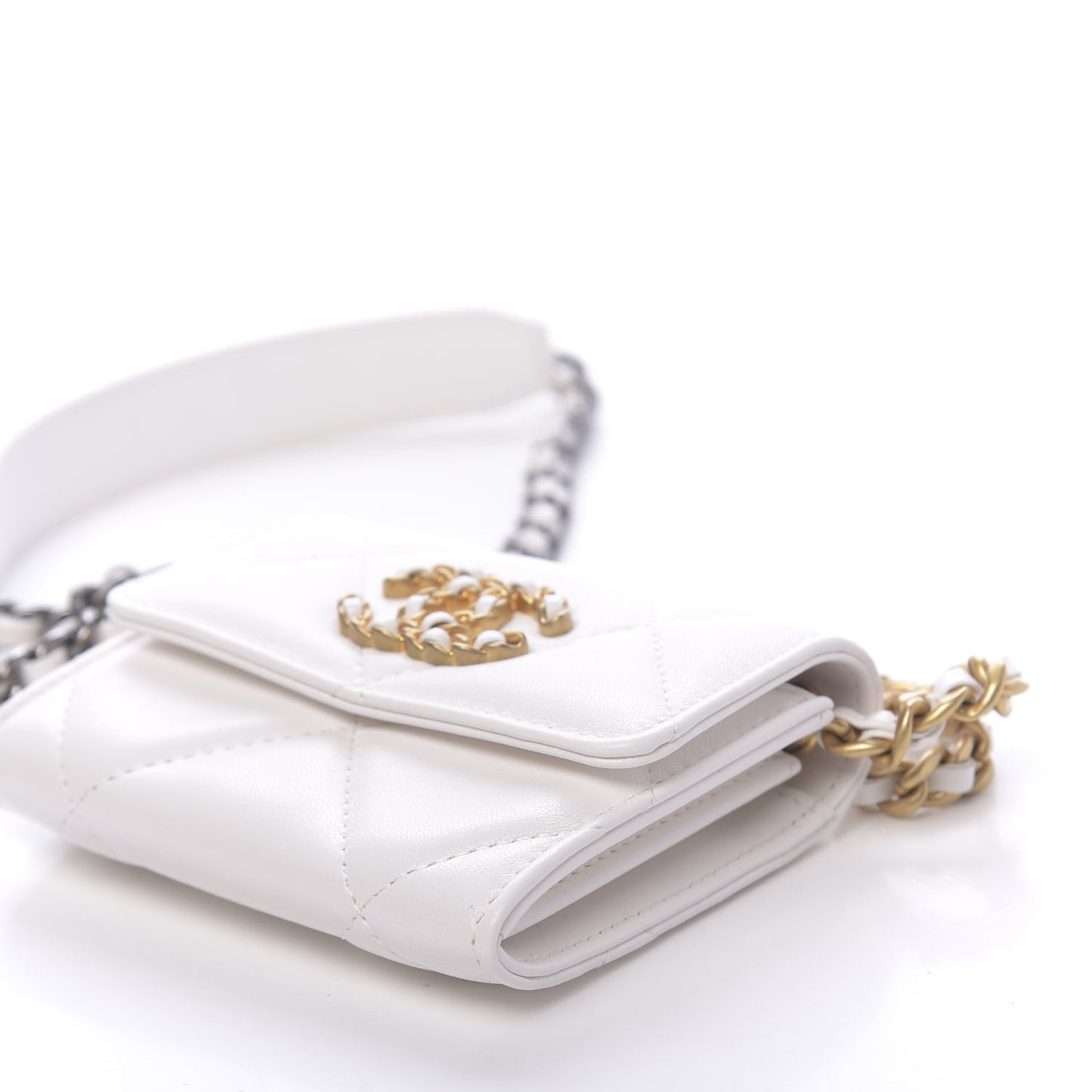 Lambskin Quilted 19 Flap Coin Purse With Chain White