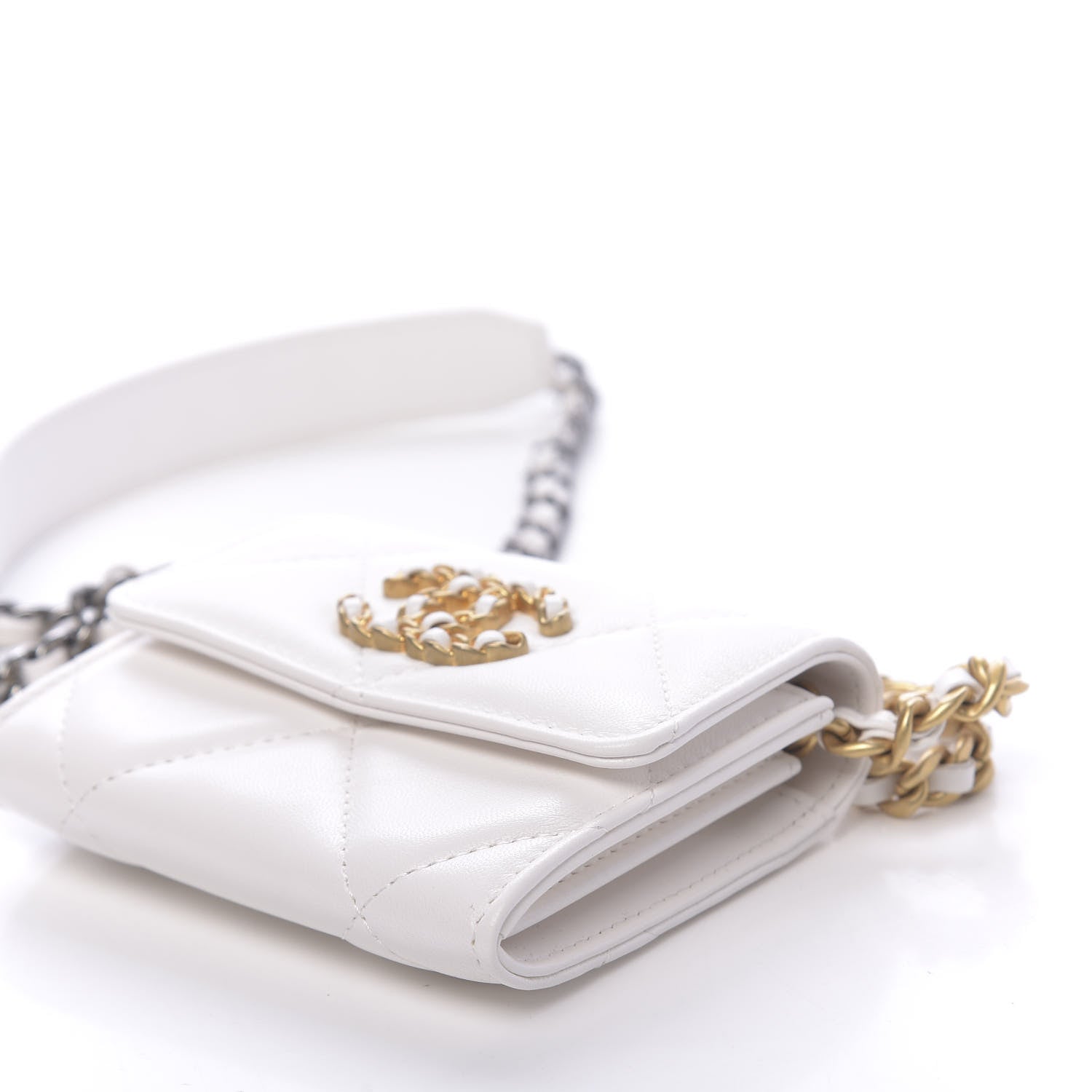 Chanel Lambskin Quilted 19 Flap Coin Purse With Chain White 10 of 12