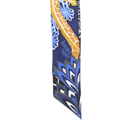 Hermes Silk The Three Graces Twilly Bleu Nuit Gold Black 4 of 4