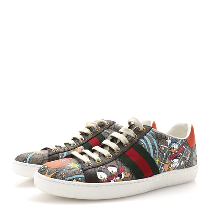 Gucci X DISNEY GG Supreme Monogram Web Donald Duck Womens Ace Sneakers 39 Beige New Acero Orange 4 of 10