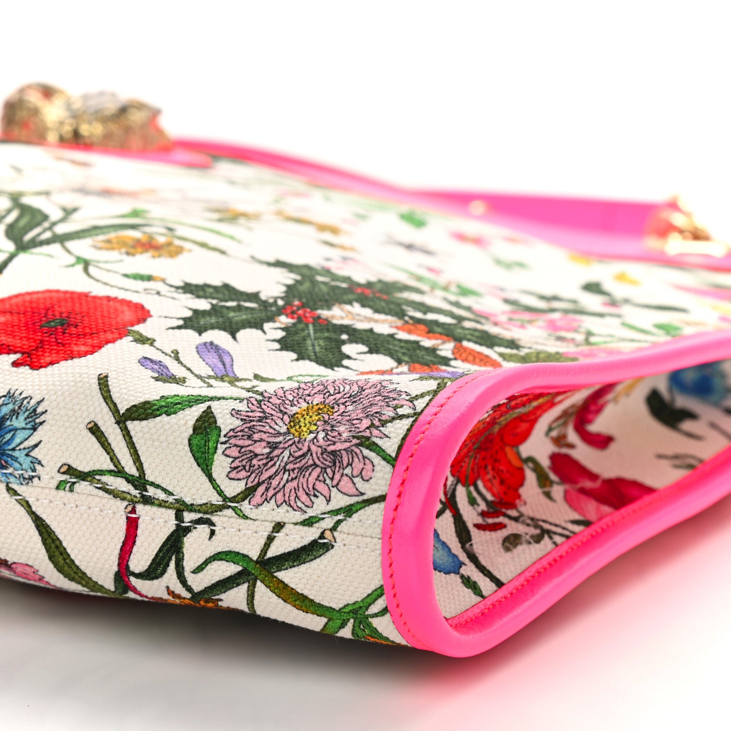 Canvas Flora Large Rajah Chain Tote White Multicolor Fuxia Fluo