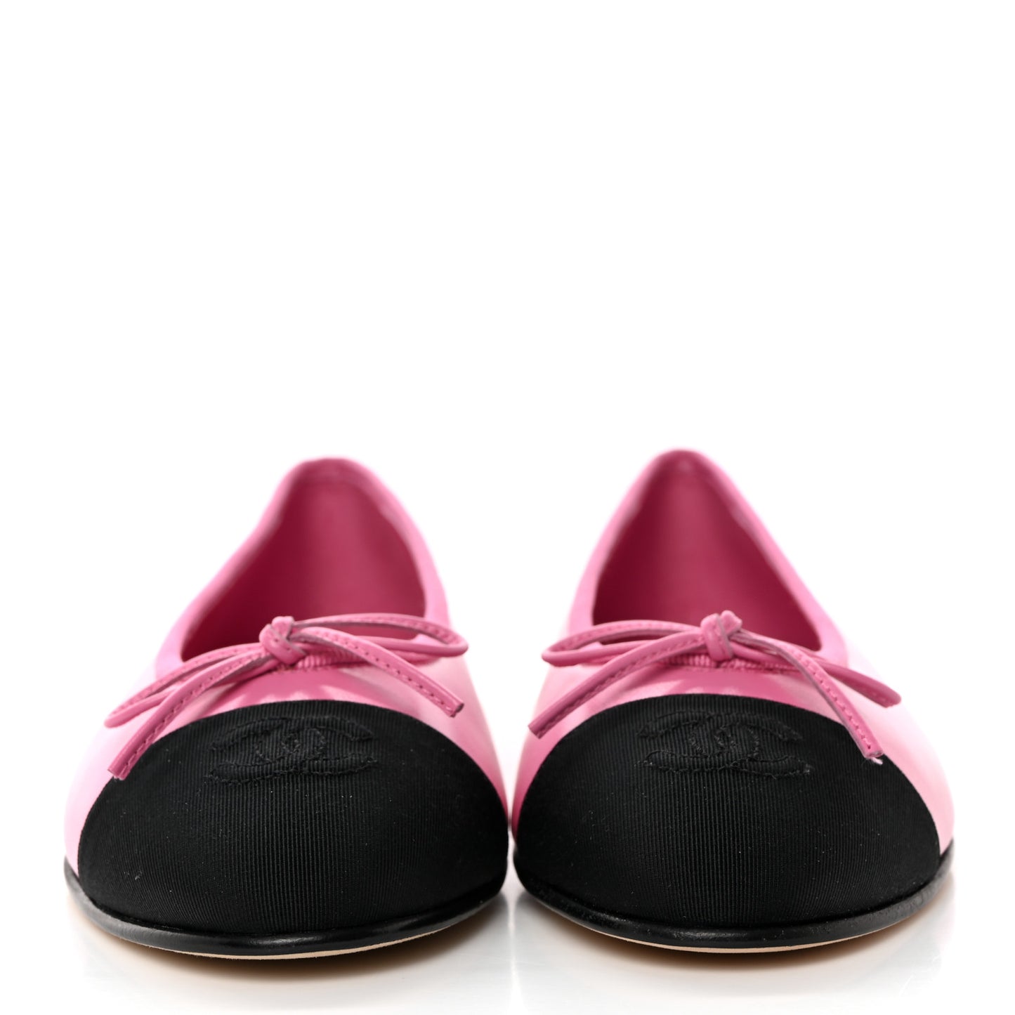 Lambskin Grosgrain Cap Toe CC Ballerina Flats 37.5 Pink Black