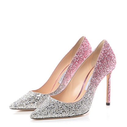 Jimmy Choo Coarse Glitter Degrade Romy 100 Pumps 38.5 Silver Pink 3 of 7