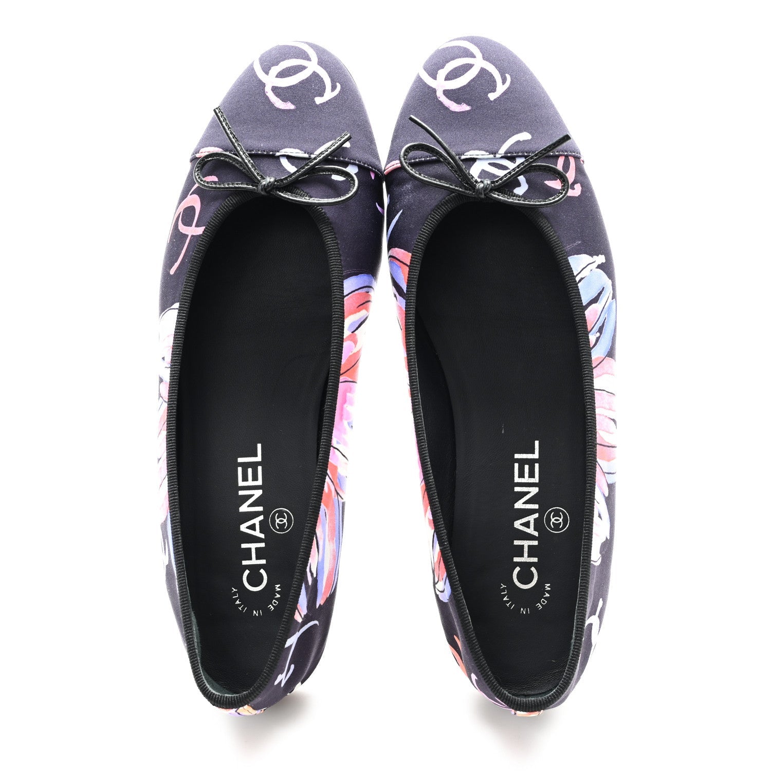 Chanel Printed Stretch Jersey Cap Toe Ballerina Flats 38 Black Multicolor 2 of 9
