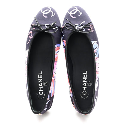 Chanel Printed Stretch Jersey Cap Toe Ballerina Flats 38 Black Multicolor 2 of 9