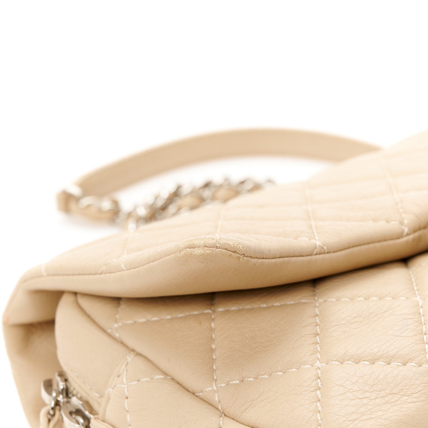 Deerskin Quilted Medium Easy Flap Beige