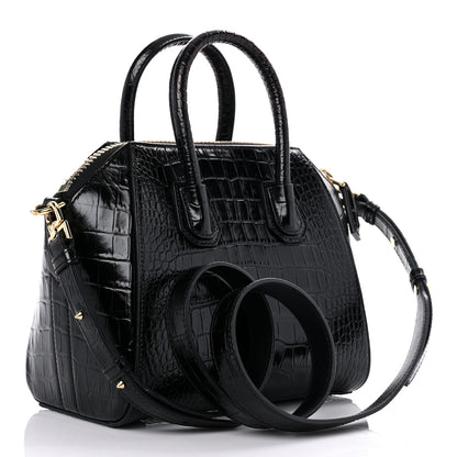 Givenchy Calfskin Crocodile Embossed Mini Antigona Black 3 of 10