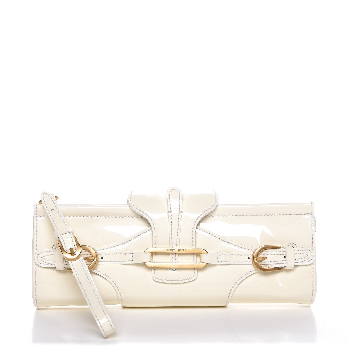 Patent Calfskin Tulita Clutch Off White